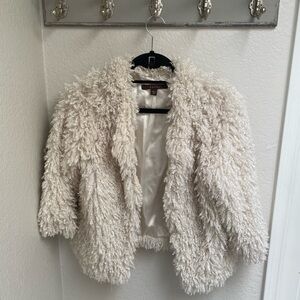 White faux fur cropped jacket